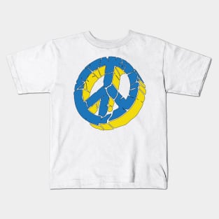 Blue and Yellow Peace Sign Ukraine Flag Colors Peace Symbol Kids T-Shirt